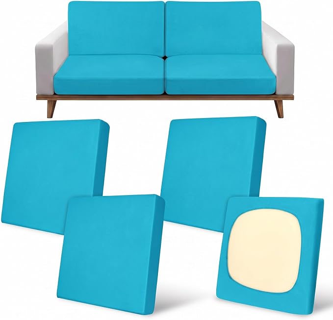 pickyNproud 4Pcs Patio Cushion Covers Stretch Outdoor Couch Cushions Slipcovers Replacement Washable Furniture Protector with Elastic Bottom Sofa Chair Seat Cover, Aqua Blue