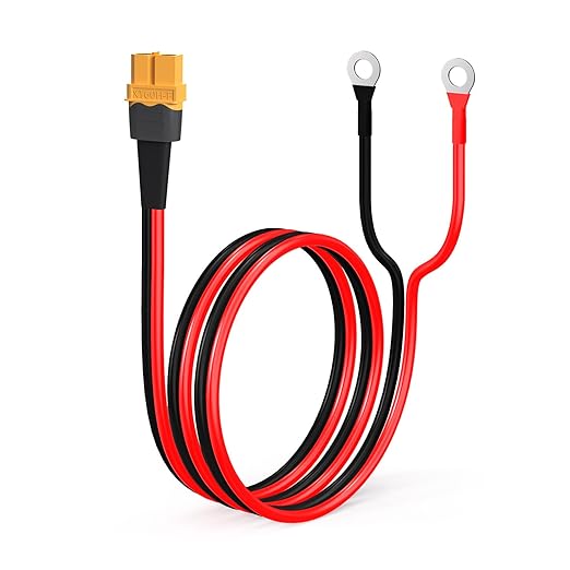 ELFCULB XT60 to O Ring Terminal Cable, 12AWG XT60 Female to O Ring Connector Cable with Tinned Pure Wire for RC Battery Solar Portable Power Power Station and Solar Panel(2FT)