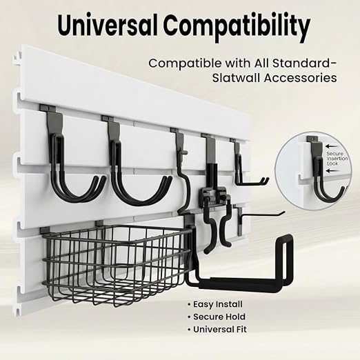 SMARTSTANDARD Slatwall Panel 4x8 FT, Garden Wall Organizer with 31 Garden Tool Hooks & Baskets,Heavy Duty PVC Slat Wall Panels for Gardening, Easy to Install & DIY Cutting(White)