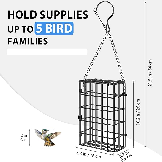 Reusable Metal Nest Material Holder, Metal Cage for Bird Nesting Supplies - Bird Nest Material Dispenser Holds Cotton, Twigs & Pet Fur (Capacity for 5 Bird Families)