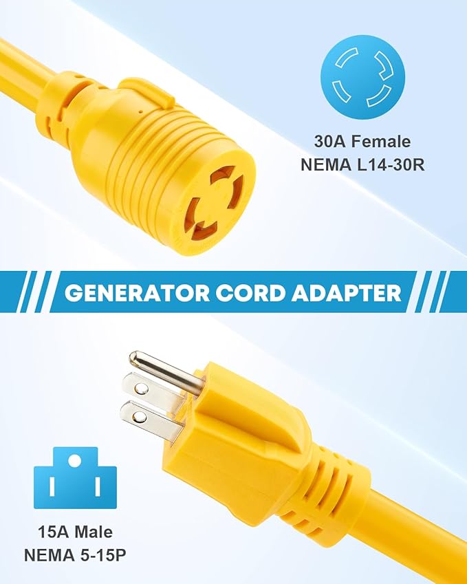 Kohree NEMA 5-15P to L14-30R Generator Adapter Cord, 3 Prong to 4 Prong Adapter, STW 10 AWG 12'', 15 Amp Male Generator to 30 Amp House Inlet Box Adapter, Generator Transfer Switch Adapter Cord