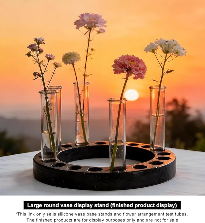 Flower Vase Resin Molds Silicone， Circular and Curved Silicone vase Base+32 Flower Arranging Test Tubes, Suitable for Inserting Fresh Flowers and Cultivating Plants, Desktop Vases Home Decor (C)