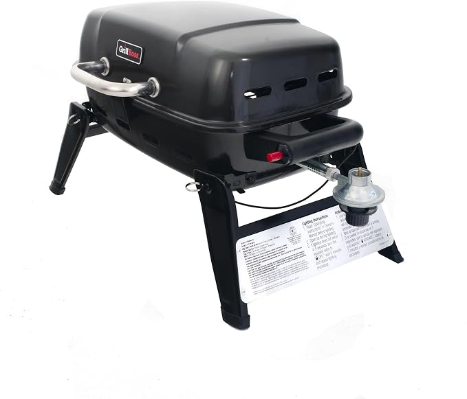 Grill Boss 1 Burner Portable Gas Grill, 10,000 BTU Propane Tabletop BBQ with Porcelain Coated Grate for Camping, Patio, and Outdoor Cooking, Black