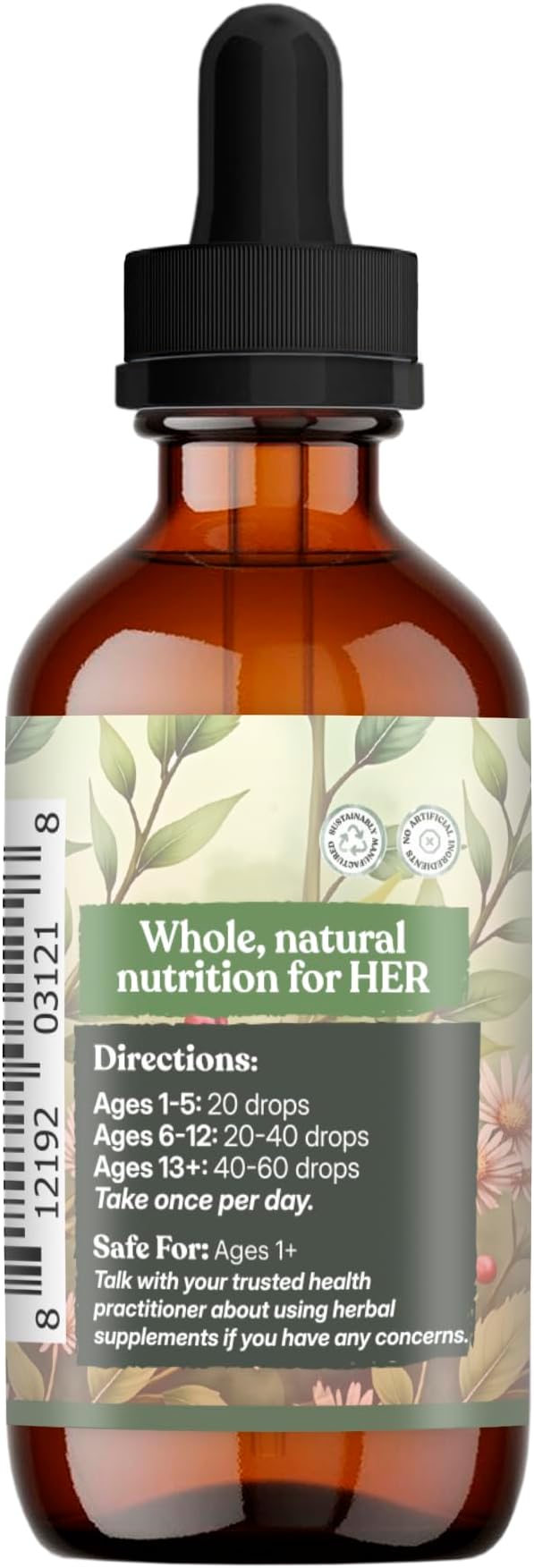 Earthley Wellness Nourish Her Naturally, Liquid Botanical Multivitamin for Women with Raspberry Leaf, Dandelion Leaf, Alfalfa, and Nettles, Supports Energy, Gut Health, and Wellness (4oz, Nourish Her)
