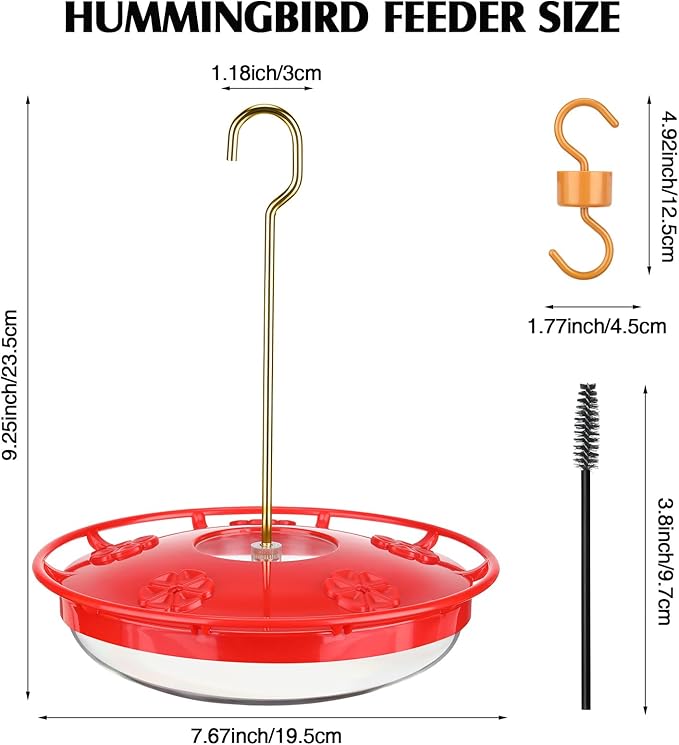 4 Sets Hummingbird Feeder for Outdoors Hanging 16 oz Saucer Humming Feeder with 5 Feeding Ports Flat Hummingbird Feeders Easy to Clean Including Hanging Hook, with Brushes