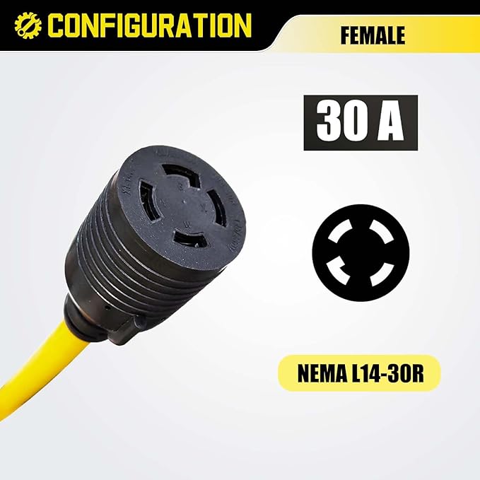 NEMA L5-30P to L14-30R Adapter Cord, 30 Amp 3 Prong to 4 Prong Twist Lock Generator Plug Adapter, Generator Transfer Switch Converter
