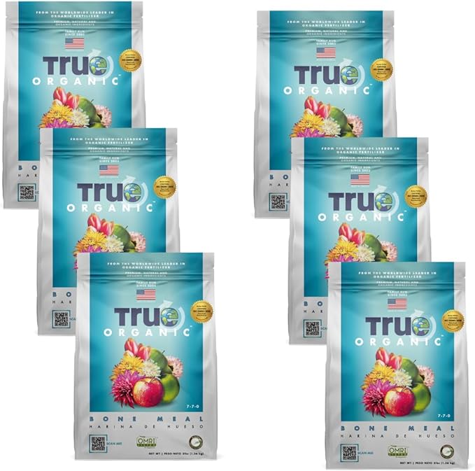 True Organic Bone Meal – Organic Fertilizer for Growth, Flowering, and Fruit Production – 3lb Bag Covers 61 Sq. Ft.- Case of 6