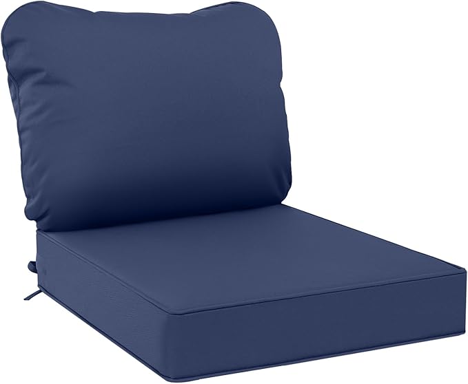 AAAAAcessories Outdoor Seat Cushions for Chairs, Waterproof, Fade-Resistant Patio Furniture Replacement Cushions, 21" x 21" x 4" + 23" x 17", Navy Blue