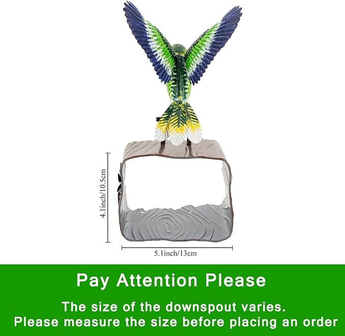 Metal Hummingbird Gutter Downspout Extensions, Outdoor Splash Block Sculpture Garden Decor, Waterproof Gutter Guard Garden Animal Statue Ornaments for Yard, Lawn