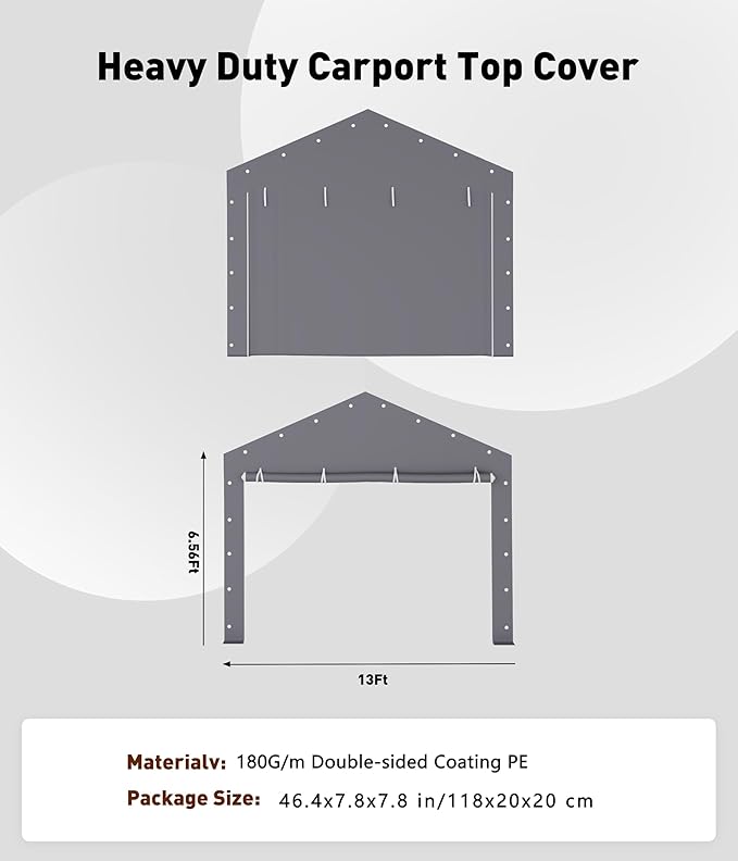 IDEALHOUSE 2-Pack Heavy-Duty 180G Zipper Doors Replacement for Carport - 13' x 20' to 13' x 25' Portable Garage Tent Shelter, Windproof & Waterproof UV-Protected Tarp (Doors Only) - Gray