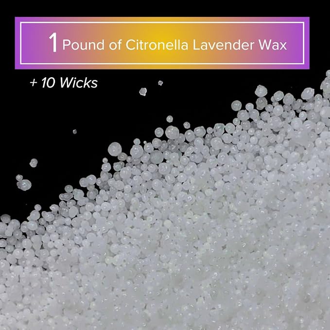 Simply Soson 1 lb White Citronella Lavender Scented Pearled Sand Candle, Long Lasting Powder Candle, Refillable Pearl Sand with 10 Wicks