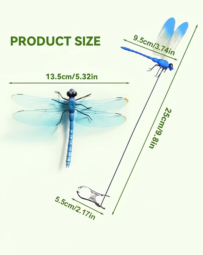 20Pcs Dragonfly Dragon Fly Clips for Bugs Repellent Decor 3D Garden Outdoor Flying Butterflies Decorations Fake to Keep Away Metal Bamboo Stakes Decorative Yard Ornaments Hat Golf Moving (40pcs)