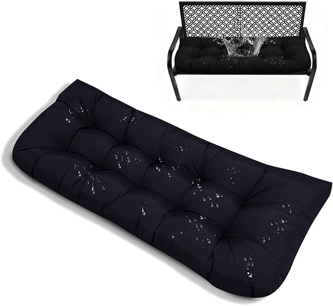 Patio Bench Cushions for Outdoor Indoor Furniture with Ties Non-Slip Tufted Waterproof Black Bench Cushions for Porch Swing Shoe Storage Window Seat,51x 20