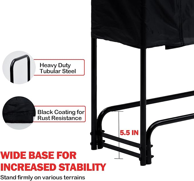PeakPursuit 12FT Firewood Rack Outdoor with Waterproof Cove, Heavy Duty Logs Holder for Indoor Fireplace Metal Wood Pile Storage Stacker Organizer, Black