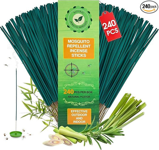 240 Pcs Natural Mosquito Repellent Outdoor Patio, Citronella Oil Mosquito Incense Sticks Plant-Based Bug Repellent for Patio Camping Fishing Backyard Travel Mosquito Control