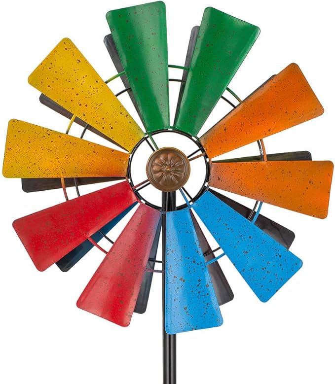 Stargarden Wind Spinners Outdoor, 13.4 Inch Kinetic Pinwheels, Colorful Metal Garden Spinners Double Windmill for Yard, Lawn, Patio