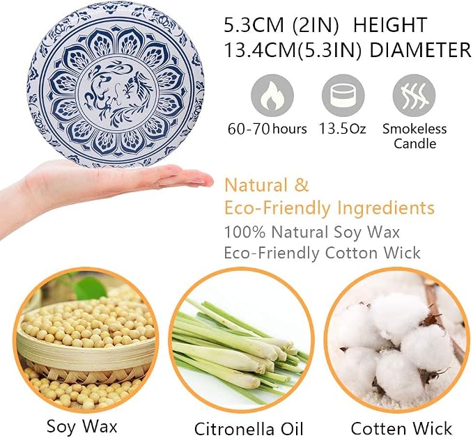 3 Packs Citronella Candle Outdoor, Large 3-Wick 13.5oz Lemongrass Scented Natural Soy Wax Long Burning Candles for Outside Patio Porch