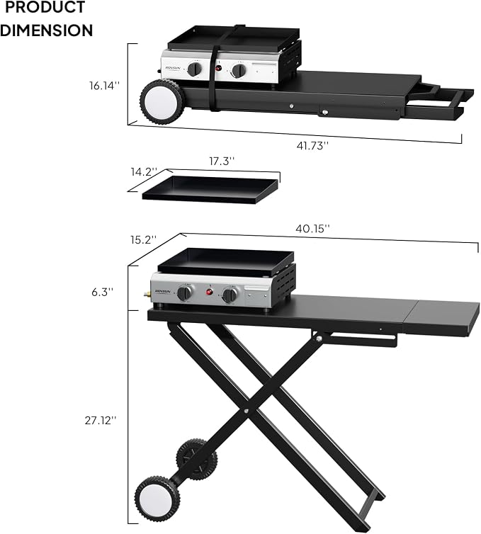 ROVSUN 2 Burner Foldable Propane Griddle with Wheels & Enameled Tray, 20000 BTU Portable Flat Top Gas Grill with Electronic Ignition & Regulator for Outdoor Cooking Camping BBQ Tailgating Picnicking