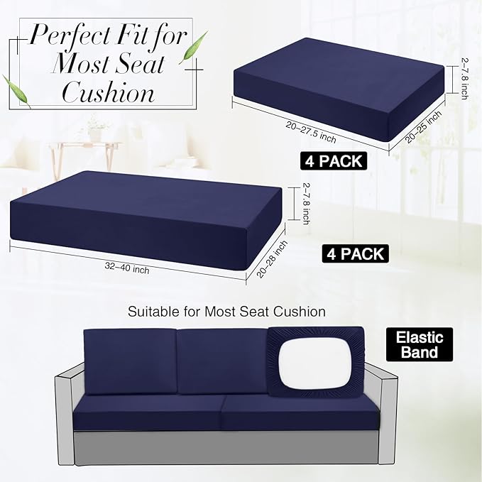 Newwiee 8 Pcs Stretch Patio Outdoor Cushion Covers Replacement for 4 Backrests and 4 Patio Cushions Covers, Waterproof Couch Sofa Slipcover Furniture Protector, Thin Fabric Breathable(Navy Blue)