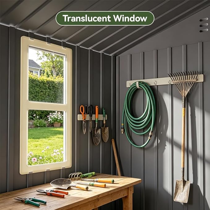 COMHOMA Outdoor Storage Shed with Window,Metal Lockable Garden Toolhouse, Ventilated Weather-Resistant Backyard Utility Workshop for Storage(Light Grey,6x4ft)