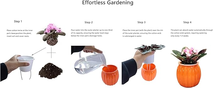 Cornasee 4" Pumpkin Planter Self Watering Pot for Halloween Decor, 4-Pack Small Plastic Planters for Indoor Plants,Flowers,Succulent,African Violets (Orange, 4")