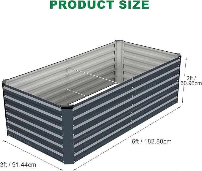 STBoo 6x3x2FT Galvanized Raised Garden Bed, Outdoor Metal Raised Planter Box for Vegetables, Elevated Rust-Resistant Rectangle Gardening Container Kit with Reinforced Panels for Backyard, Patio(Grey)