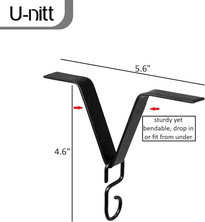U-nitt Gutter Clip for Rain Chain Installation DIY | Gutter Adapter for Roof Downspout Chain | Water Collection | Black 2 PK, Heavy Metal, 6 X 5 inches, Adjustable, Fits 2 in Gutter Hole