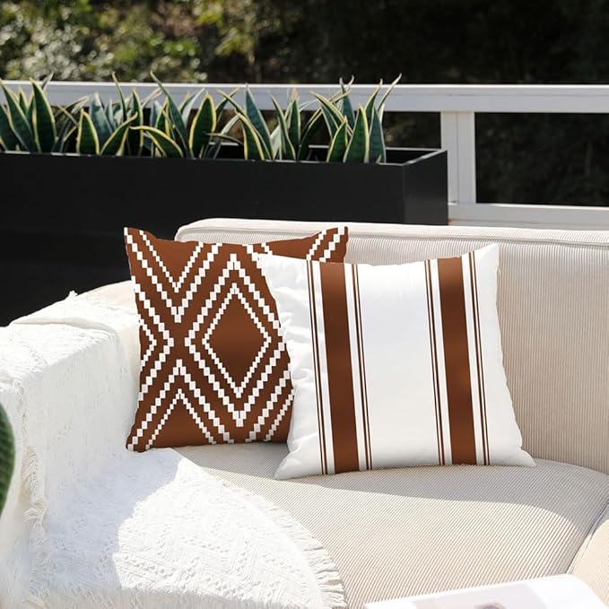 DFXSZ Outdoor Pillow Covers 20x20 Inch Set of 4 Rust Waterproof Modern Geometry Throw Pillows Outdoor Summer Waterproof Decor for Patio Funiture Garden Polyester Cushion Covers 013M20