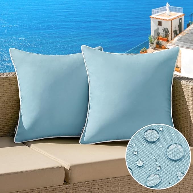 MIULEE Pack of 2 Outdoor Waterproof Pillow Covers Decorative Farmhouse Spring Throw Pillow Covers Square Solid Color Couch Pillow Covers Spring for Patio Tent Bed Sofa Living Room 18x18 Inch Blue