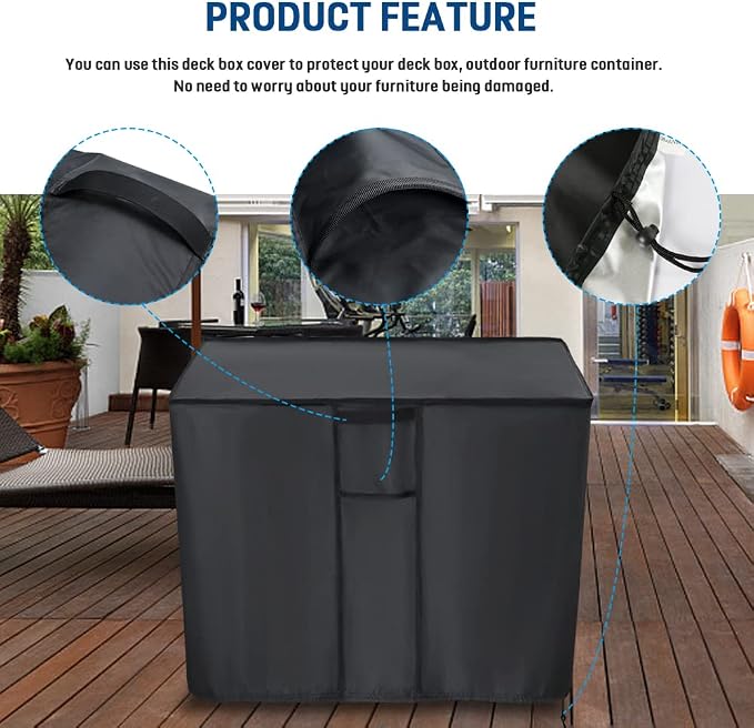 Kingling Deck Box Cover, Outdoor Storage Box Cover for Keter 30 Gallon Deck Box Waterproof Outside Patio Storage Bench Deck Boxes Covers Black (23" L x 18" W x 22" H inch)