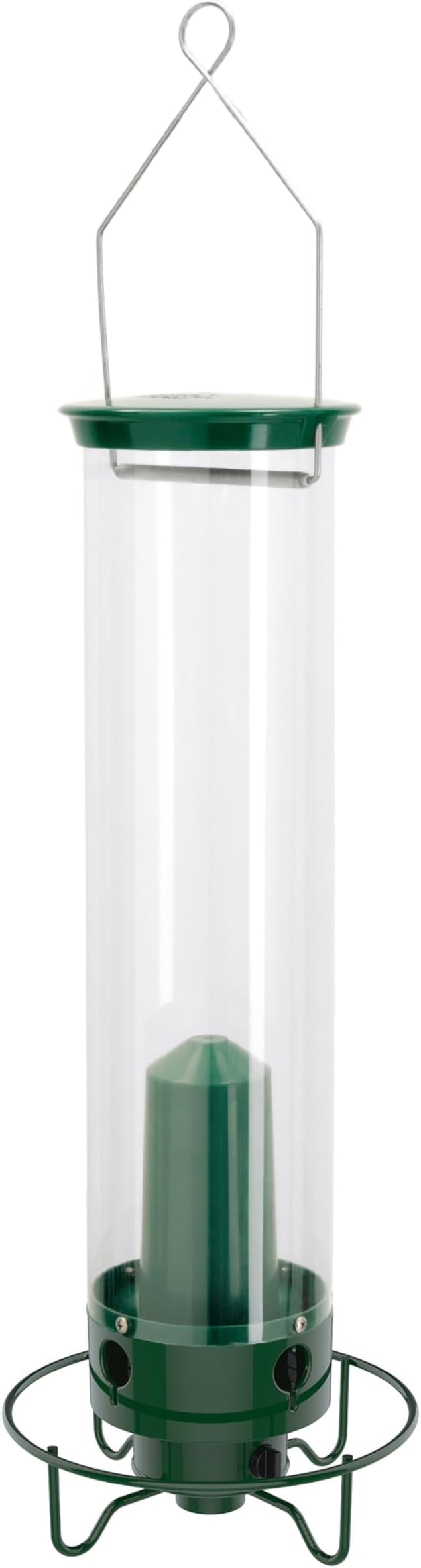 Droll Yankees Squirrel Proof Bird Feeder for Outdoors – Rechargeable Weight-Activated Rotating Perch, 5lb Seed Capacity, Metal Base, UV-Stabilized Seed Tube, Hanging Green Yankee Flipper, YF-M