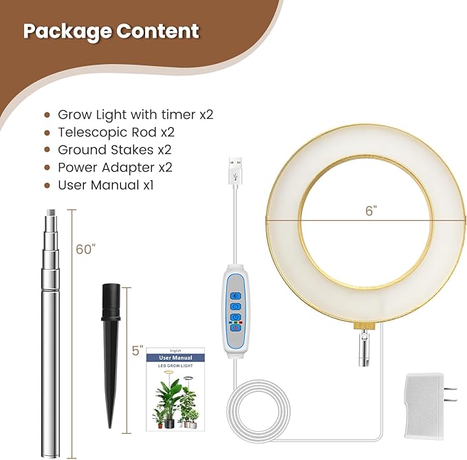 Aokrean Grow Lights for Indoor Plants, Full Spectrum Plant Lights for Indoor Growing with 6/12/16H Timer, 3 Optional Spectrums, 5 Brightness, Height Adjustable 10"-65" Wood Grain Growing Lamp