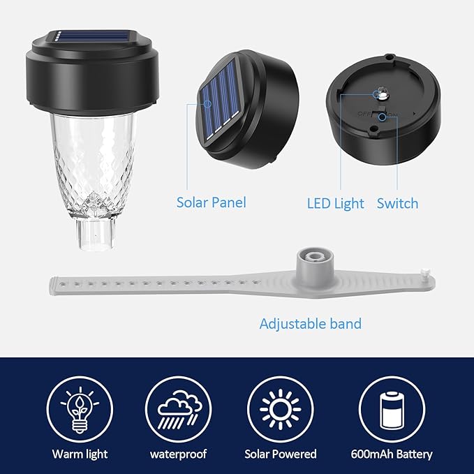 VICHTOP Solar Pool Lights - 6 Pack, Pool Light for Framed Above Ground Pools, Swimming Pool Fence Decoration Accessories, Waterproof LED Pool Solar Lights, Pool Enclosure Lighting Decor
