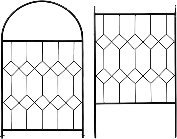 MyGift 4.5 ft Tall Arched Trellis with Matte Black Metal Wire Vintage Diamond Lattice, Geometric Shaped Outdoor Garden Support Frame for Climbing Plants and Crawling Vines