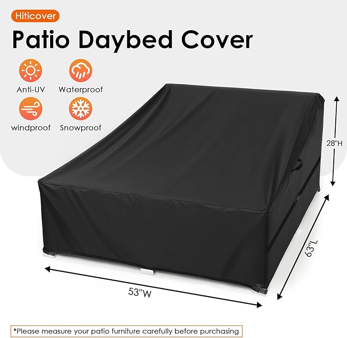 Outdoor Patio Rattan Daybed Cover, Waterproof Paito Sunbed Cover, Outdoor Lounge Bed for Winter - 63 x 53 x 28 Inch