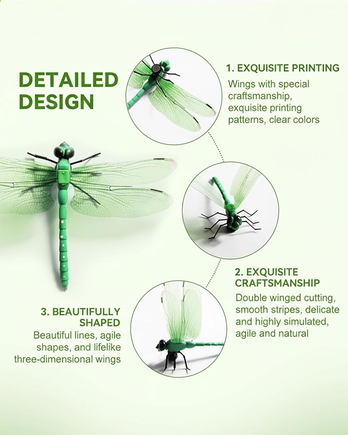 20Pcs Dragonfly Dragon Fly Clips for Bugs Repellent Decor 3D Garden Outdoor Flying Butterflies Decorations Fake to Keep Away Metal Bamboo Stakes Decorative Yard Ornaments Hat Golf Moving (40pcs)