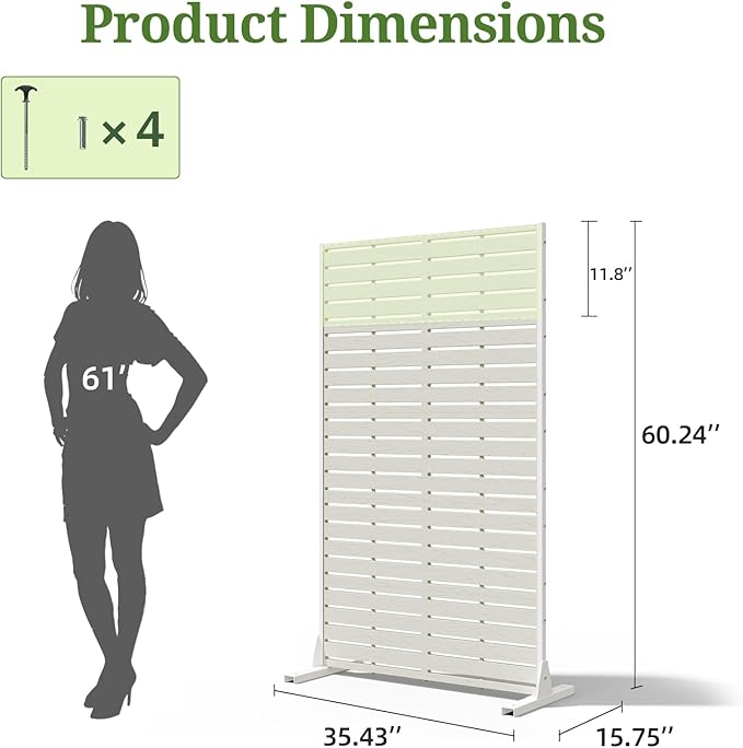 Privacy Screen Outdoor 60" Hx35 W Freestanding Privacy Panel with Stand, HDPE Decorative Privacy Fence with Sandblasting Louver Pattern, Patio Divider Screen, Privacy Screens for Outside