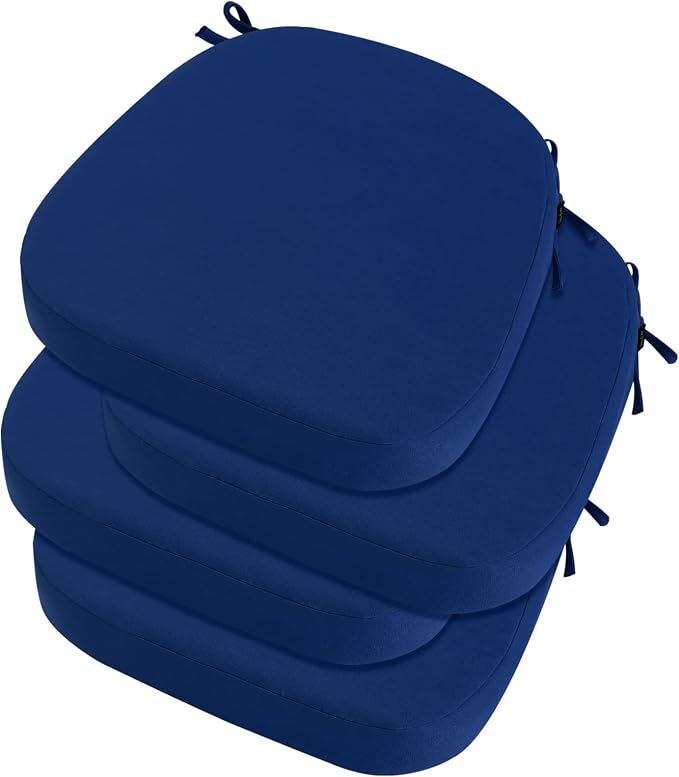 idee-home Outdoor Chair Cushions Set of 4, 19" x 19" Thick D-Shaped Patio Furniture Outdoor Seat Cushions Waterproof with Ties, Dining Pads