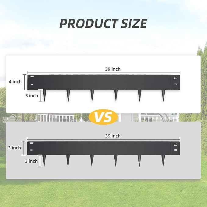 5PCS Steel Landscape Edging 39 x 6Inch (3 Inch Metal Strips + 3inch Nail) Black Garden Edging Border Length Flexible Landscape Edging Anchoring Stakes