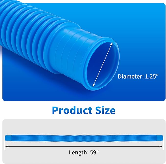 1.25 x 59 Inch Pool Hoses for Above Ground Pools,Pool Filter Pump Hoses,Compatible With Intex Filter Pump 607,637 With 12 Metal Clamps（3 Pack）