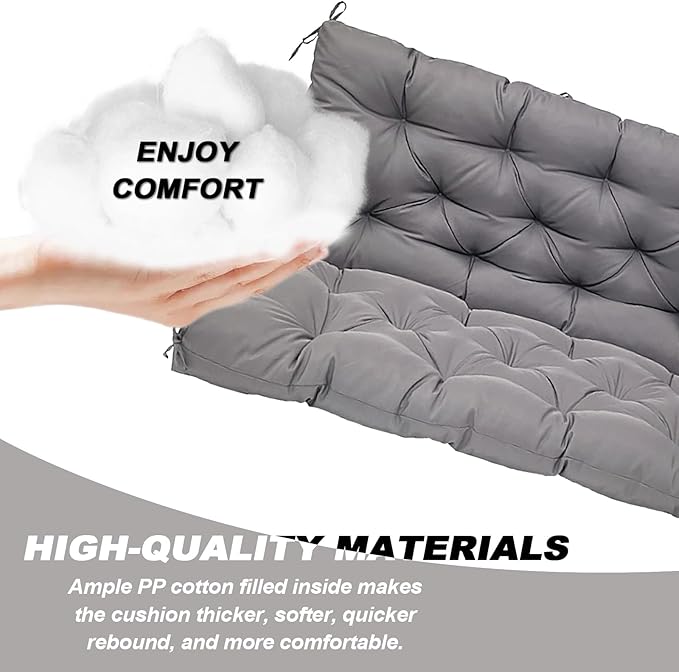 Porch Replacement Swing Cushions for Outdoor: 2-3 Seater Garden Waterproof Patio Bench Cushion with Ties - 4" Thick Swing Chair Cushion for Backyard Furniture Loveseat