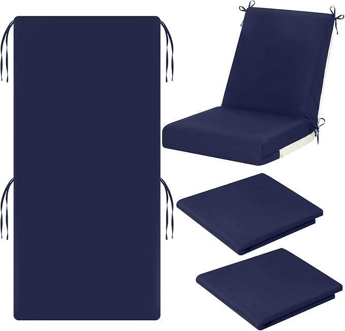 Tudomro 2 Pcs Outdoor High Back Chair Cushion Covers (Not Includes Cushion) Waterproof Patio Replacement Rocking Chair Slipcover Seat Pad Cover with Tie for Furniture (Navy Blue,44'' X 21'')
