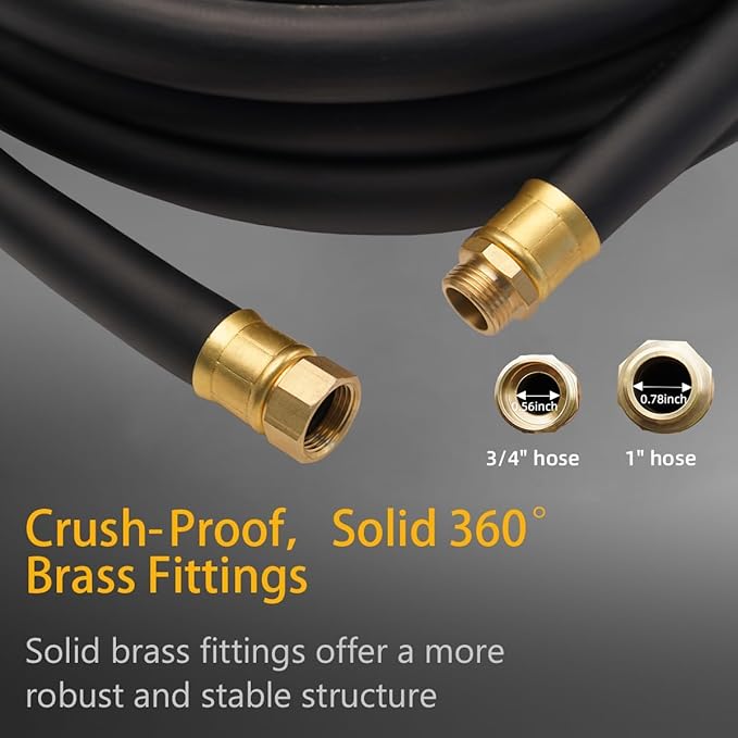 Guitrees 100FT ×1 inch Heavy Duty Rubber Garden Hose - 200psi Working, 1000psi Burst - Hot/Cold Water - Five-Layered Braiding for Durability - Versatile for Gardening, Agriculture, Construction(Black)