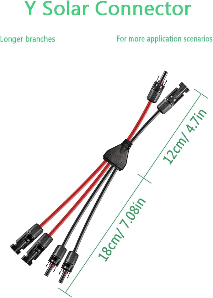 Solar Y Connector,Solar Y Branch Parallel Cable 2 to 4 Male Female Solar Connector Adapter,10AWG 45A Waterproof IP68 30CM Cable, for Solar Panels,Solar Cells,1 Pcs.(Y Solar 2-4)