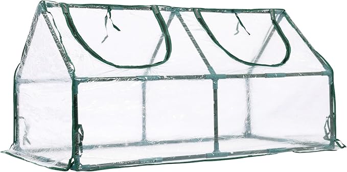 BPS 4x2x2 ft Mini Greenhouse with Transparent PVC Cover UV-Protected Roll-Up Zipper Windows, Ideal for Indoor or Outdoor Use on Raised Garden Beds