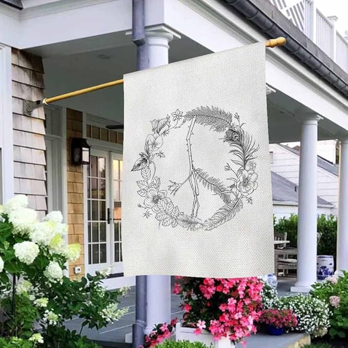 AOYEGO Peace Sign House Flag 28 x 40 Inch Large Vertical Double Sided Boho Hippie Wreath Seasonal Outside Décor for Garden Yard Farmhouse Flags