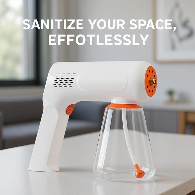 Cordless Electric Sanitization Fogger, Blue Light Nano Spray Gun, 2-Gear Adjustable Sanitizer Atomizer with 2000 mAh Battery, Portable Handheld Electric Sprayer for Home, Office, Car