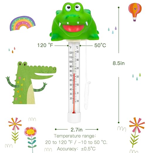 XY-WQ 2 Pack Floating Pool Thermometer, Large Size Easy Read for Water Temperature with String for Outdoor and Indoor Swimming Pools and Spas (Crocodile & Crab)