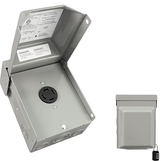 30 Amp NEMA L14-30R Power Outlet Box 125/250 Volt, Heavy Duty Lockable Weatherproof Outdoor Electrical Panel, Outdoor Receptacle for EV Generator Trailer Motorhome, ETL Listed, HDS2-011