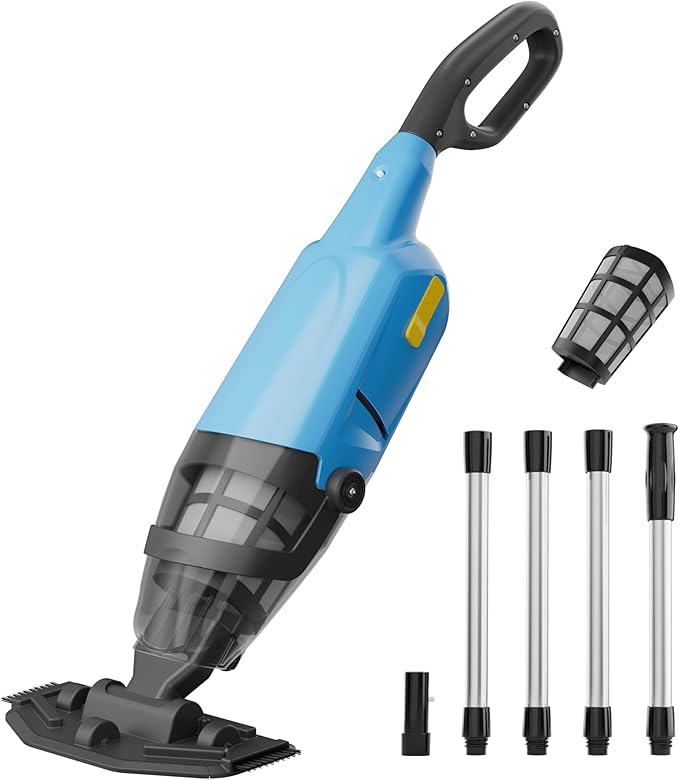 Handheld Pool Vacuum for Above Ground Pool, Cordless Pool Vacuum w/ 4-Section Pole, Pool Cleaner w/ 18 GPM & 90 Min, Ideal for Leaves Dirt Sand, Hot Tubs Spas Above Ground Pools Inground Pools, Blue